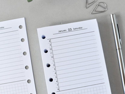 Daily Planner Inserts Dated - Ring Binder Refill (Pocket Size)/ Pc-12d