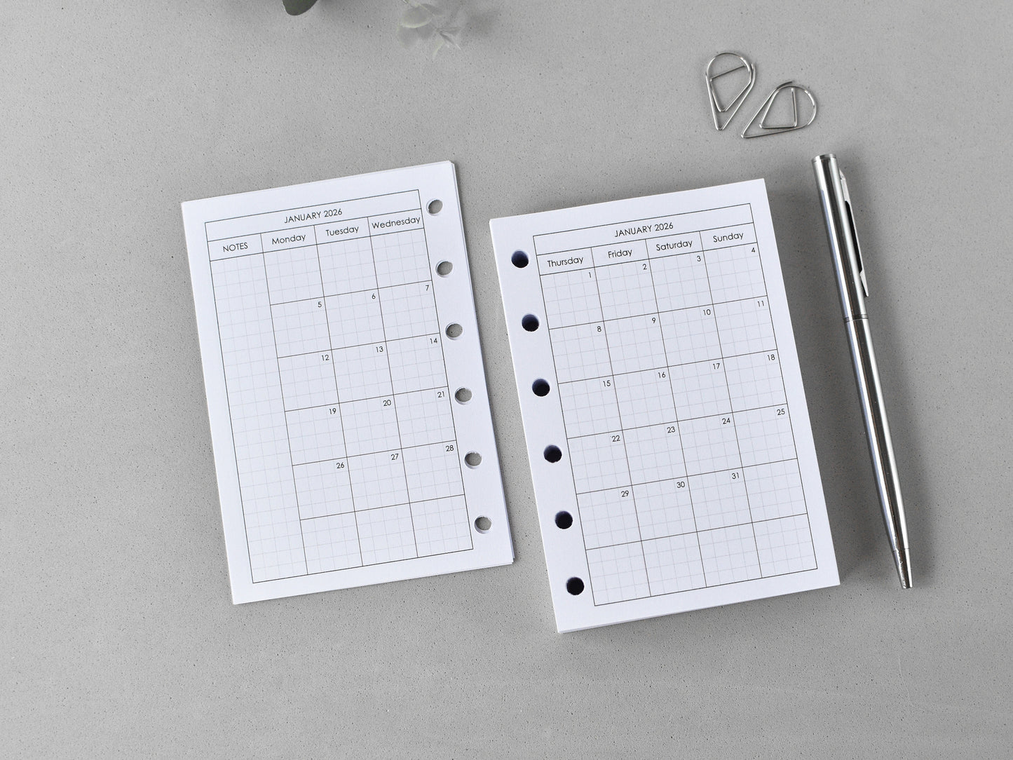 Monthly inserts pocket sie ring planner