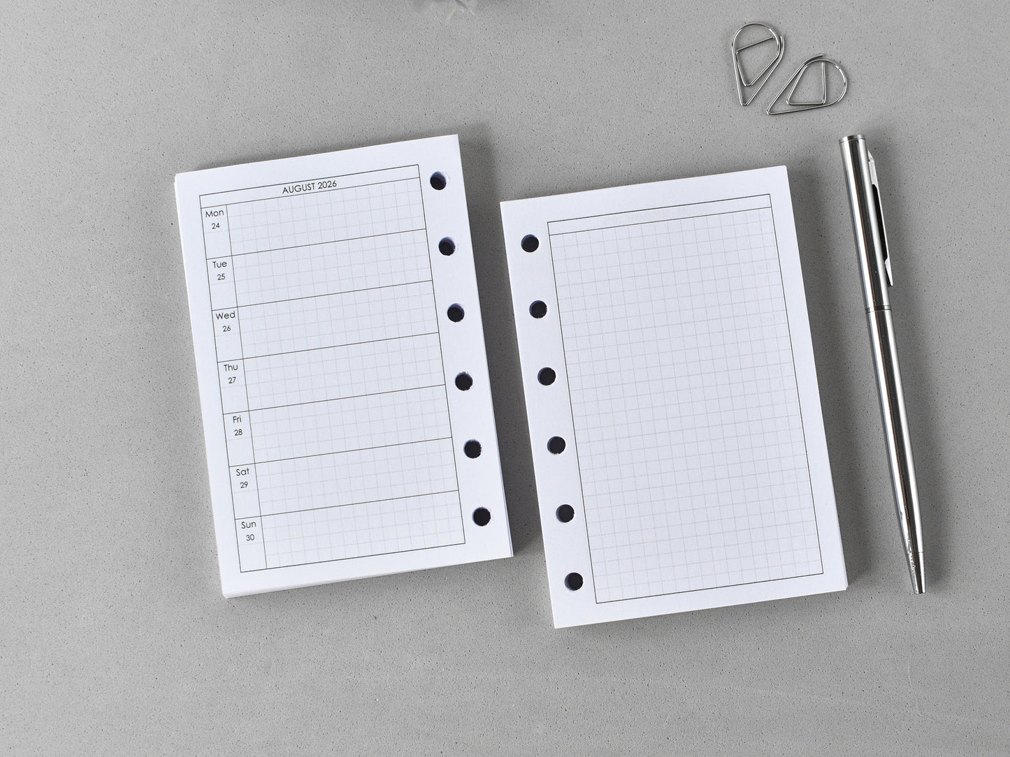 Weekly inserts for pocket ring planner A7, hobonichi style