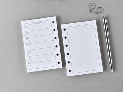 Weekly inserts for pocket ring planner A7, hobonichi style