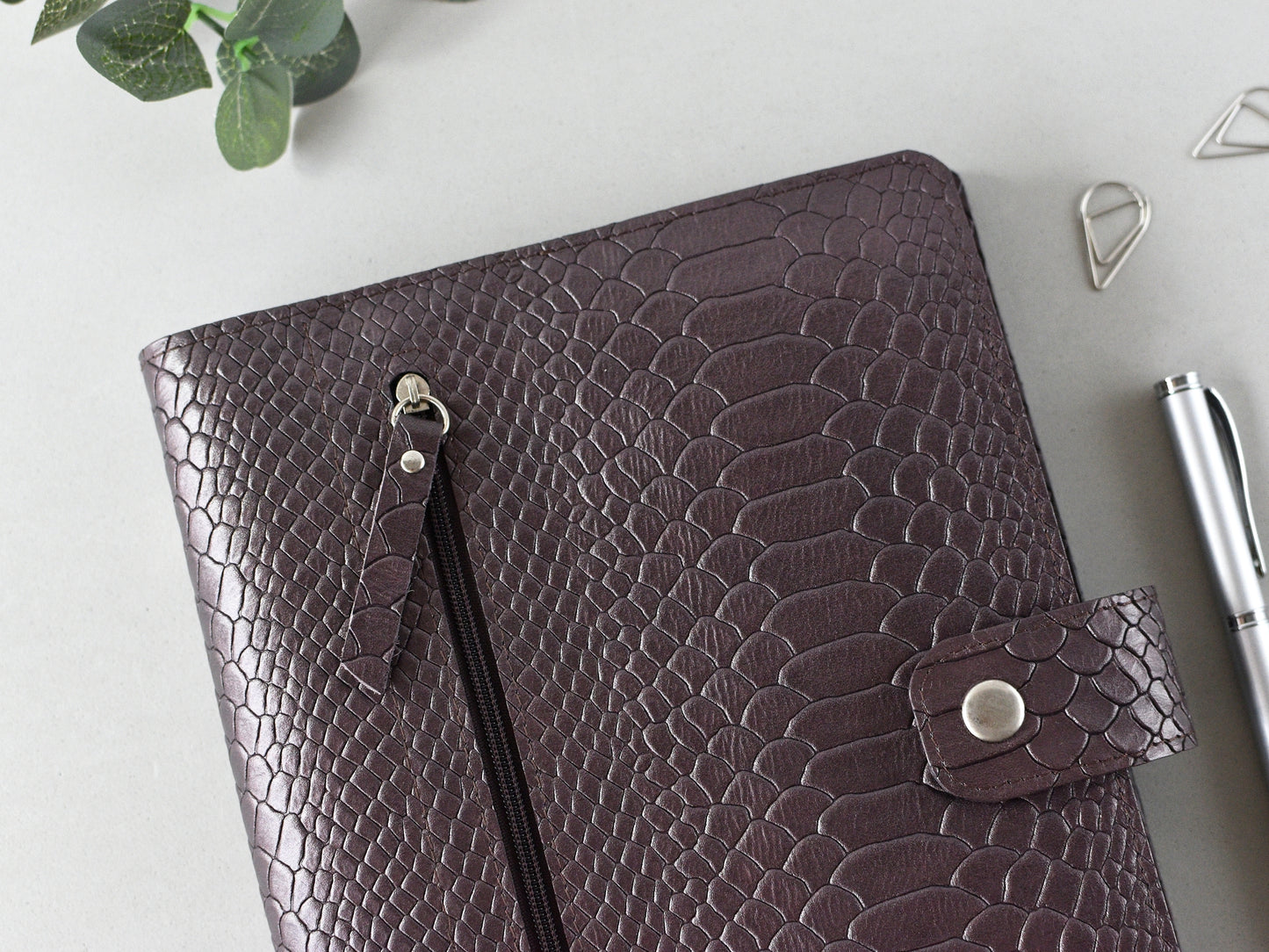 Python leather notebook cover with rings