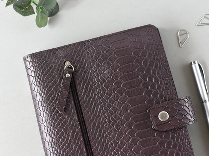Python leather notebook cover with rings