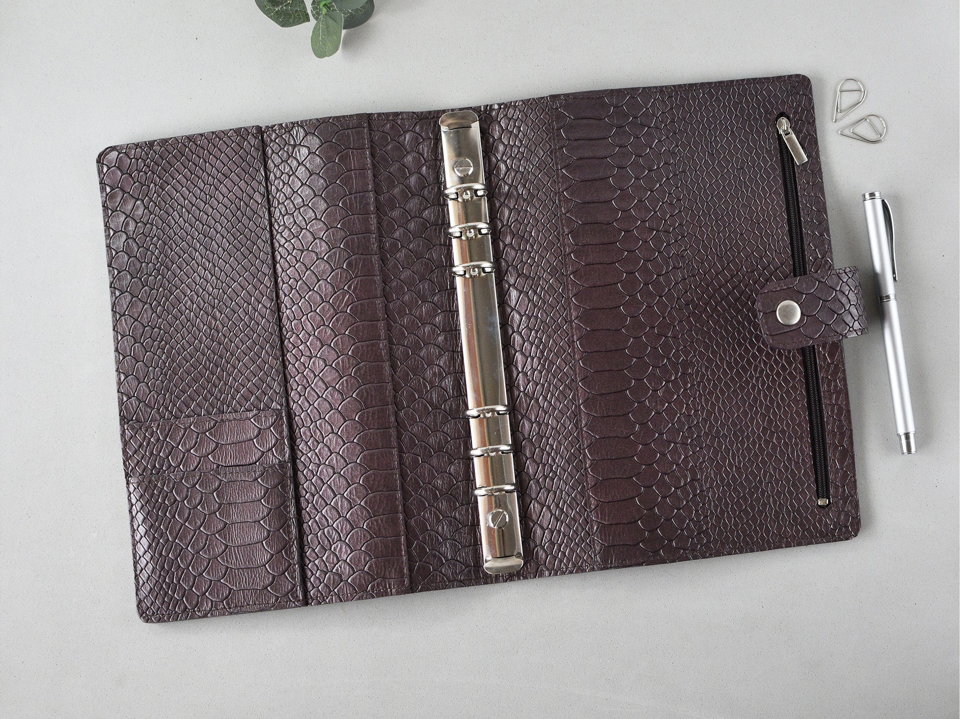 6 ring leather notebook, show opened