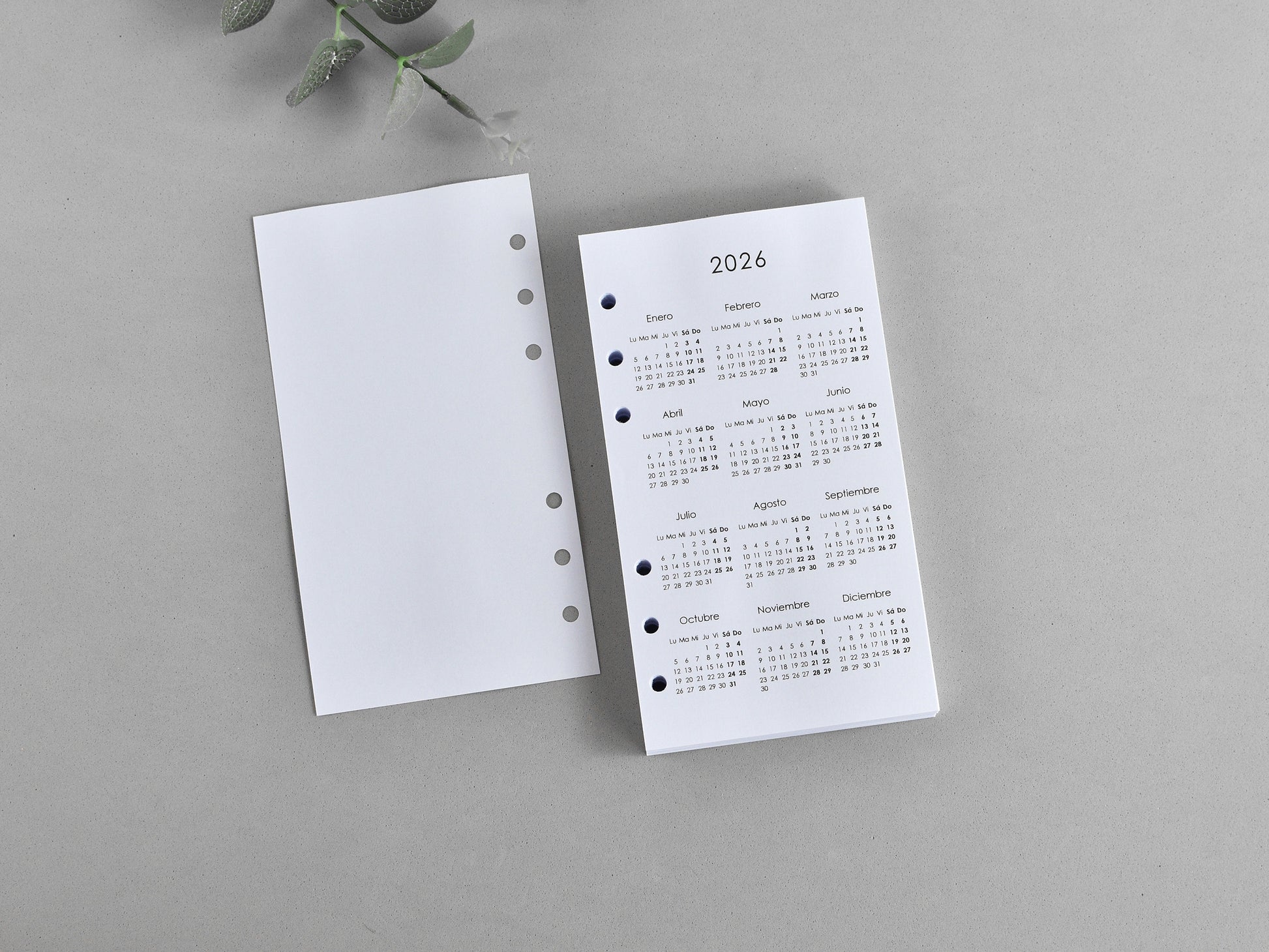 Calendar sanish version for Filofax personal size