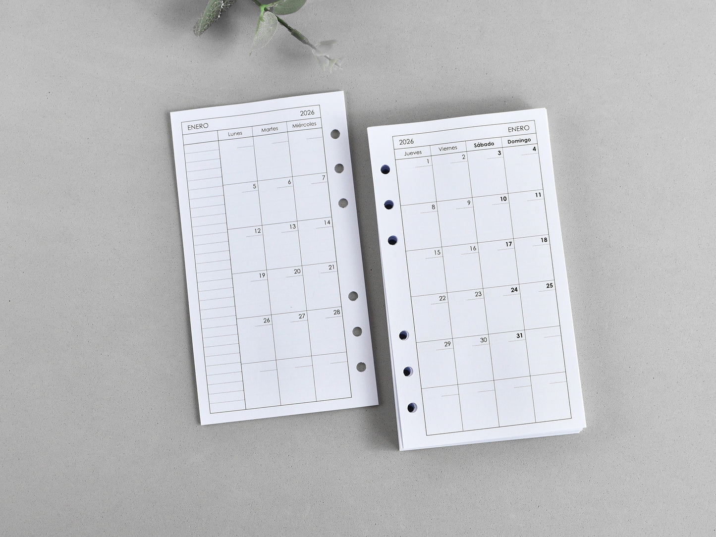 Monthly pages for Filofax Personal, Spaish version