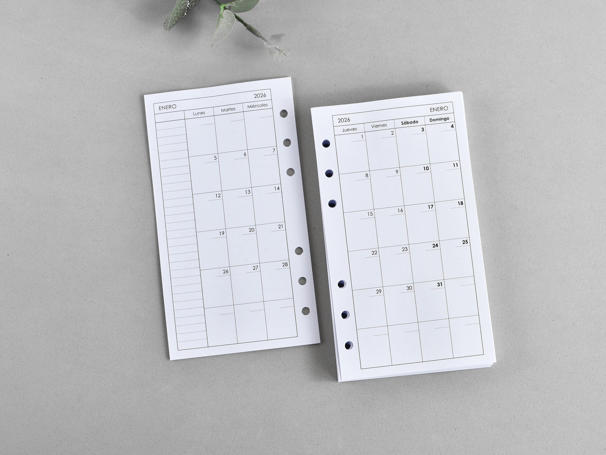 Monthly pages for Filofax Personal, Spaish version