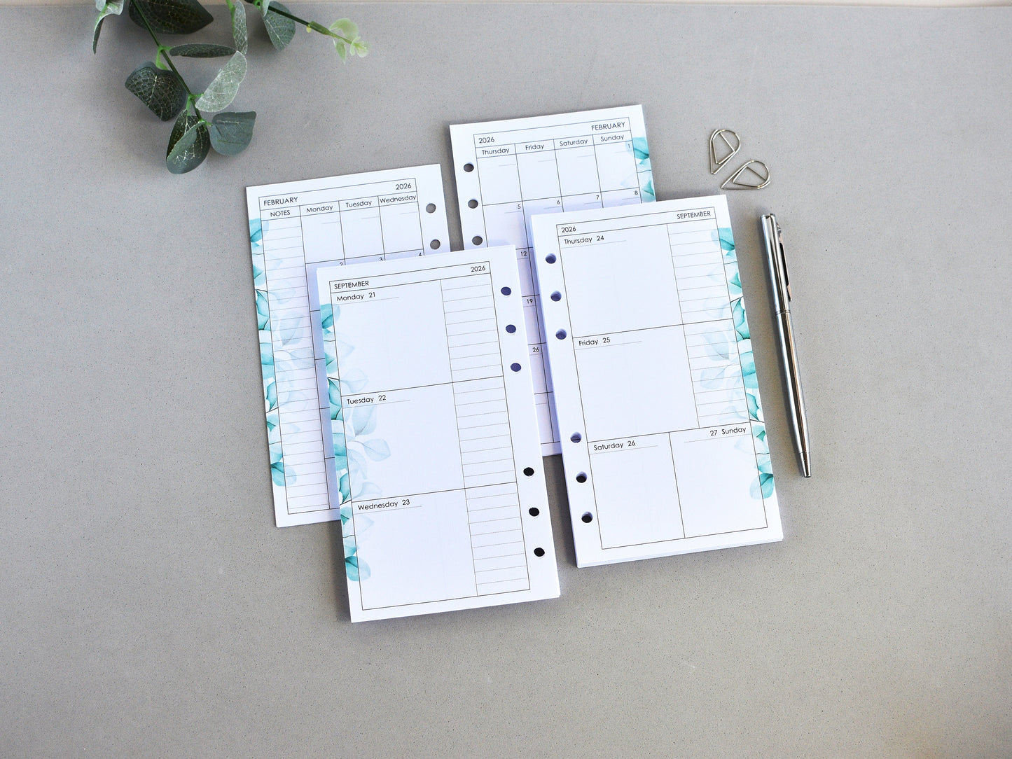 Ring Planner Notebook Inserts Set - Monthly And Weekly Refill (Personal Size) / P05