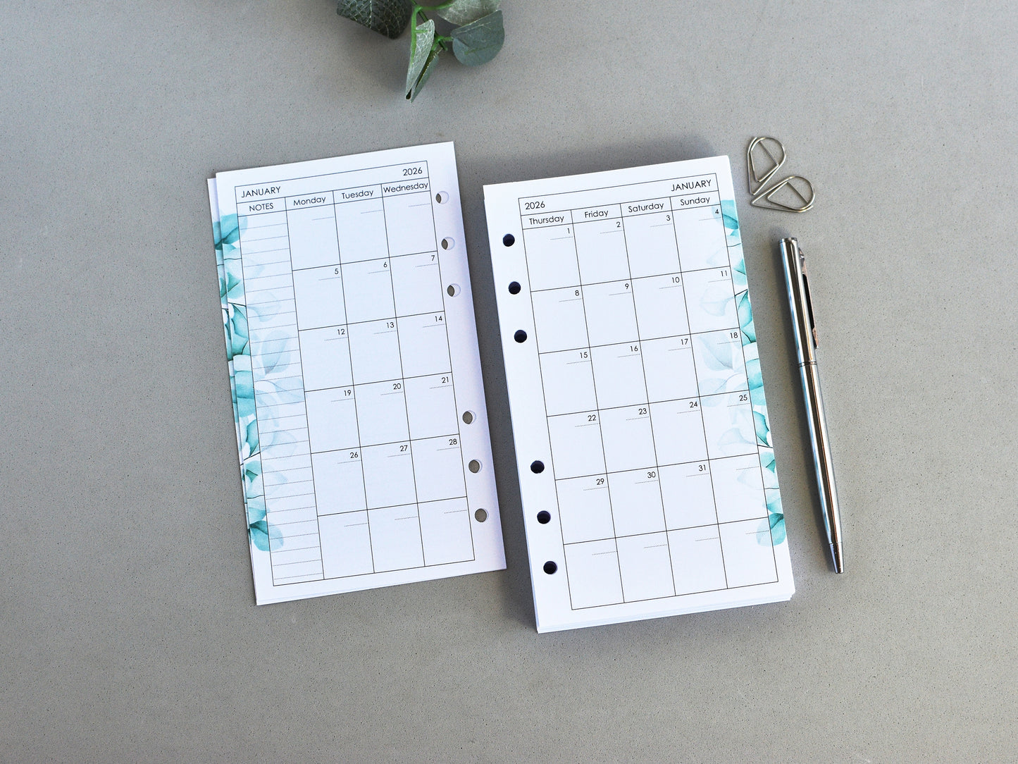 Ring Planner Notebook Inserts Set - Monthly And Weekly Refill (Personal Size) / P05