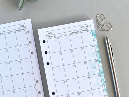 Ring Planner Notebook Inserts Set - Monthly And Weekly Refill (Personal Size) / P05
