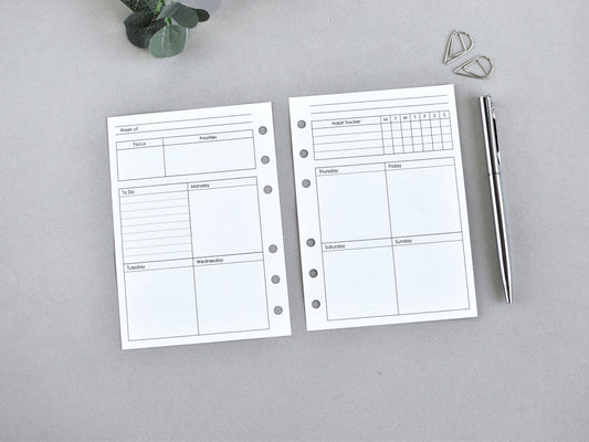 6-Ring Planner Notebook Weekly Inserts (True A6 Size)