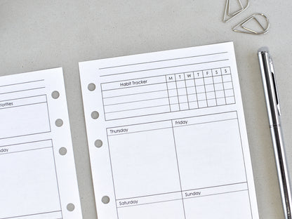 6-Ring Planner Notebook Weekly Inserts (True A6 Size) / A6-30w