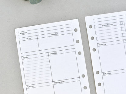 6-Ring Planner Notebook Weekly Inserts (True A6 Size) / A6-30w