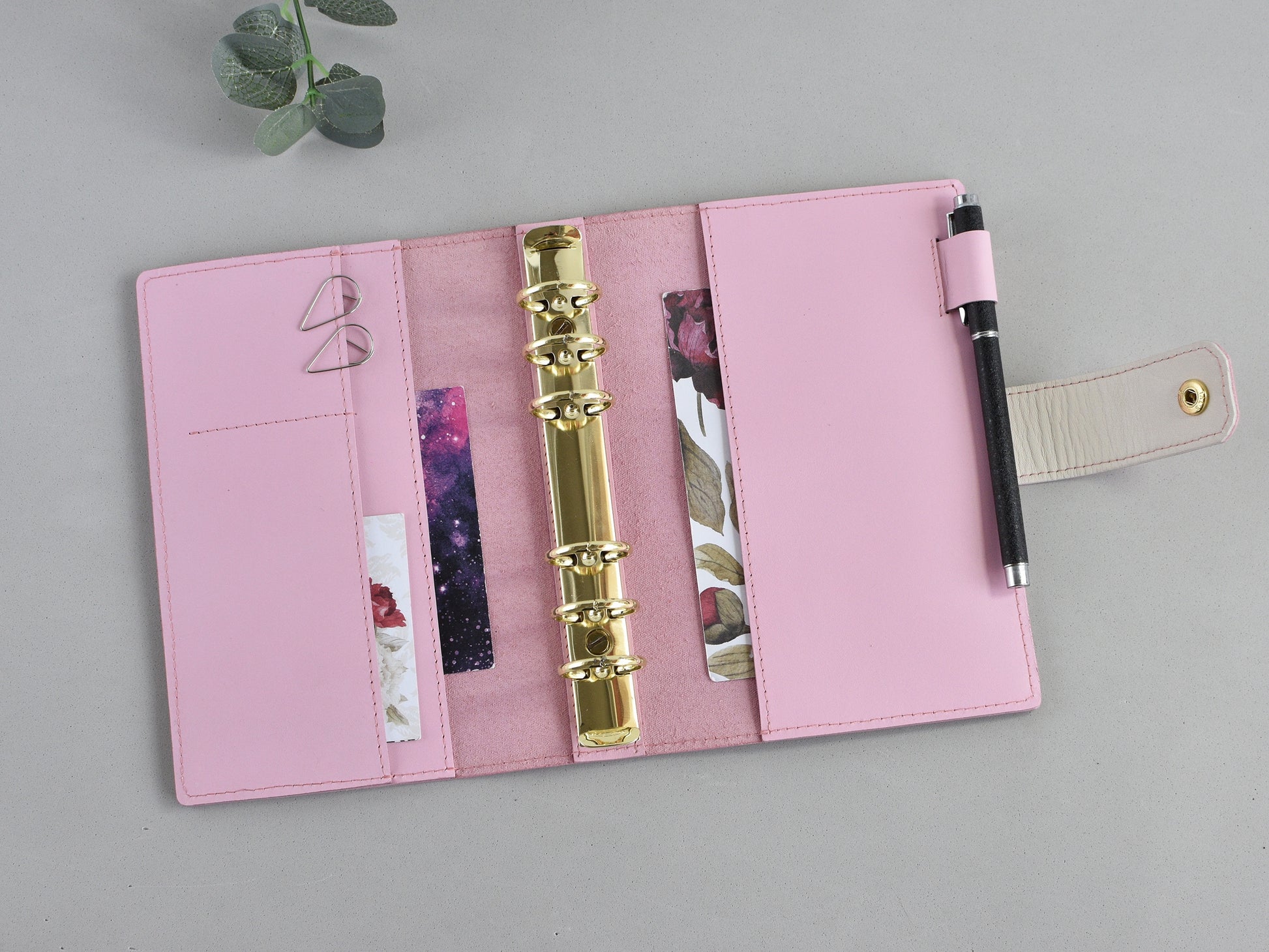 Leather cover for planner notebook with 6 rings