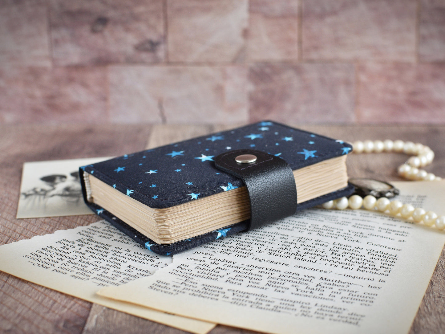 Small Vintage-Styled Fabric Notebook - Stars Journal (A7 size)