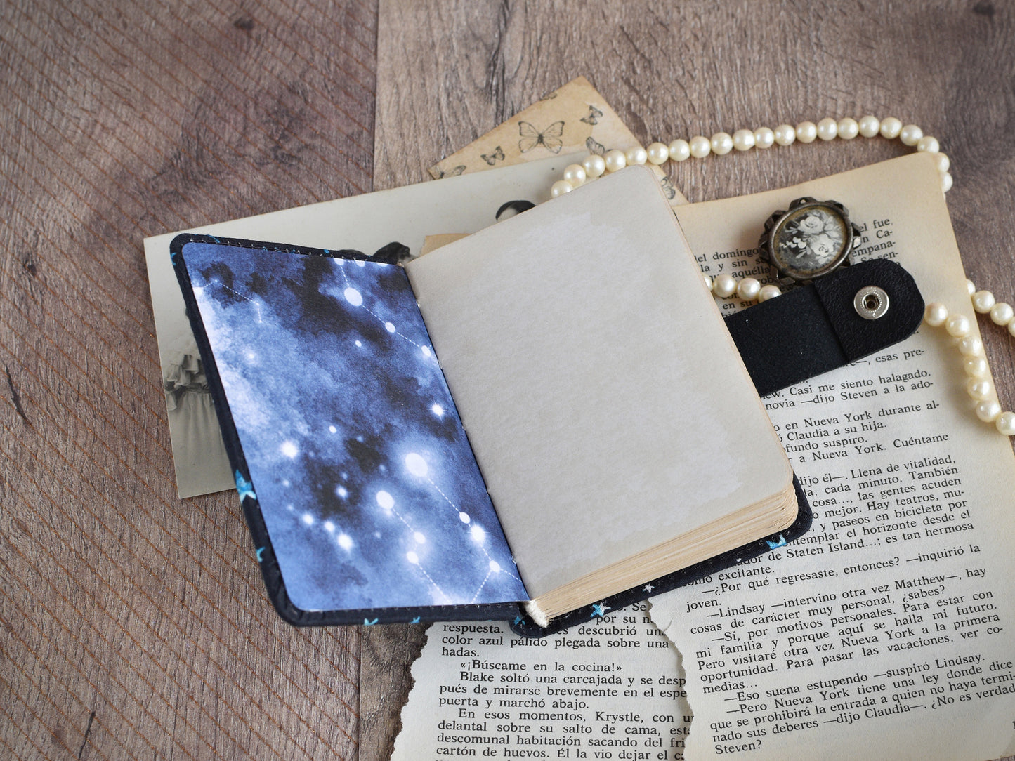 Small Vintage-Styled Fabric Notebook - Stars Journal (A7 size)