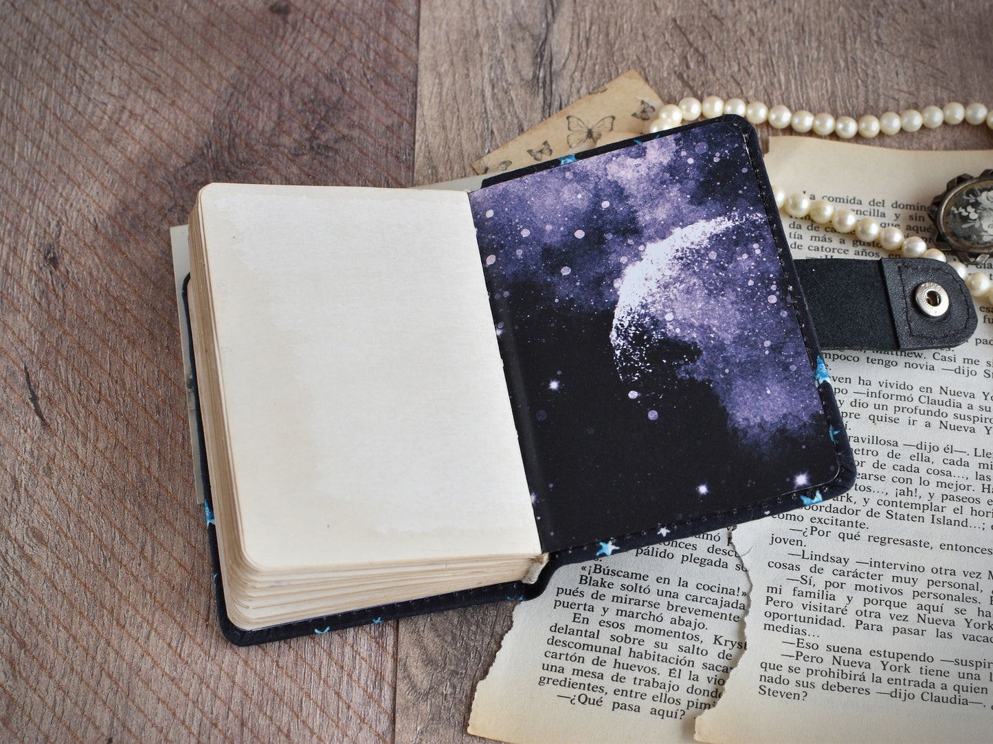 Small Vintage-Styled Fabric Notebook - Stars Journal (A7 size)