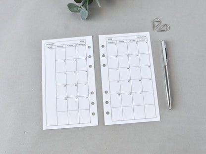 Monthly Planner Inserts - Ring Binder Refill (Personal Size) / P-03m