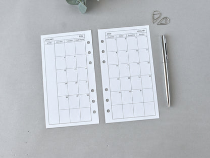 Monthly Planner Inserts - Ring Binder Refill (Personal Size) / P-03m