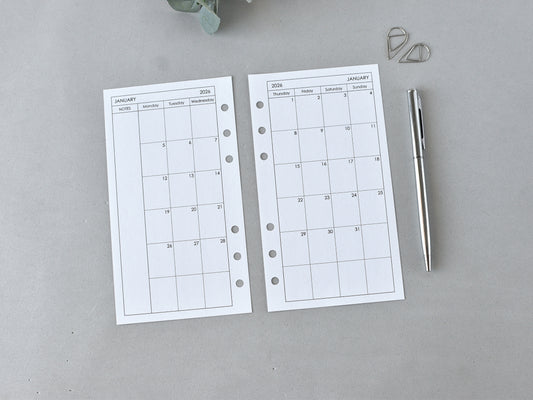 Monthly Planner Inserts - Ring Binder Refill (Personal Size) / P-03m