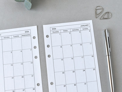 Monthly Planner Inserts - Ring Binder Refill (Personal Size) / P-03m
