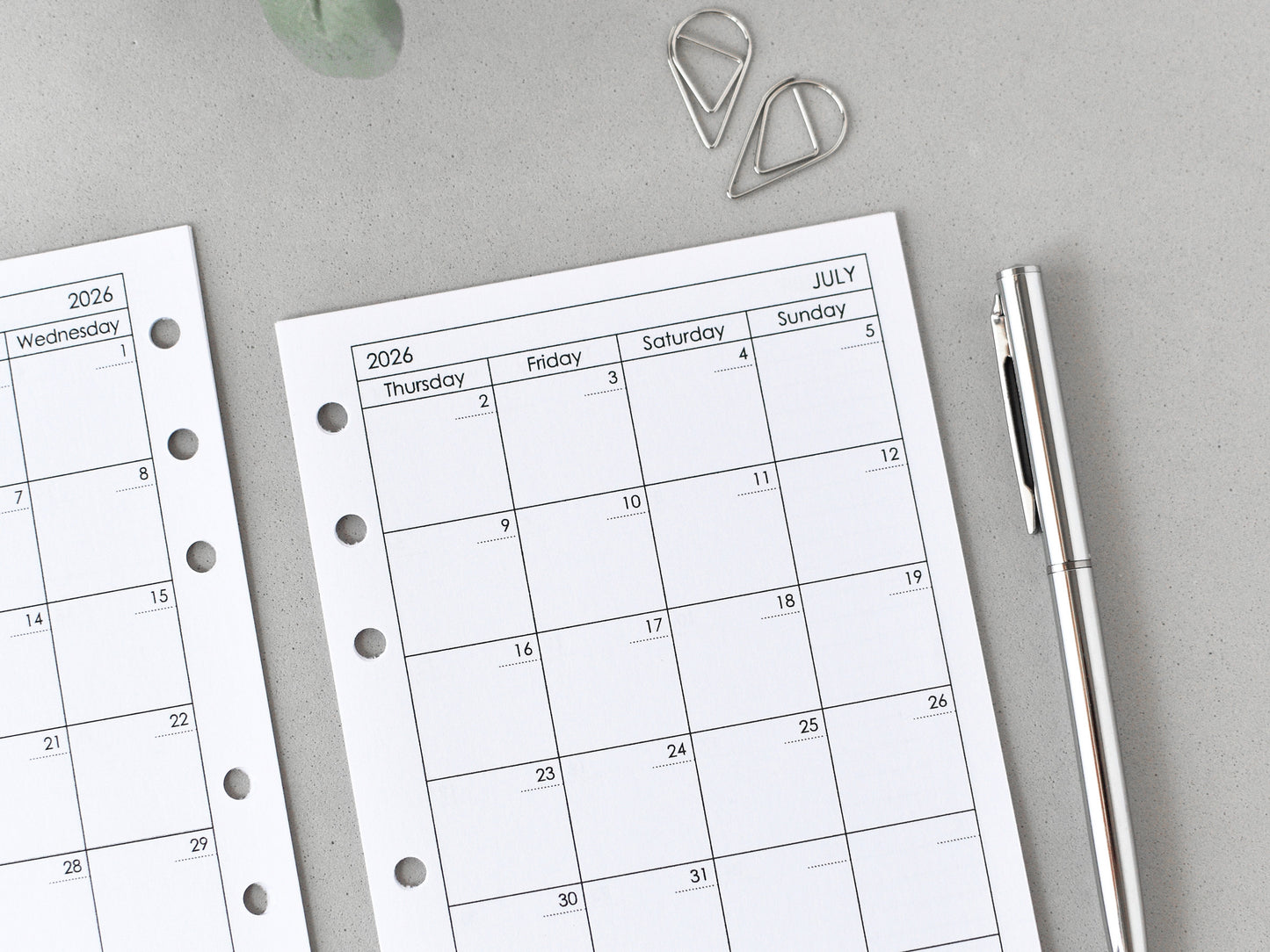 Monthly Planner Inserts - Ring Binder Refill (True A6 Size) / A6-01m