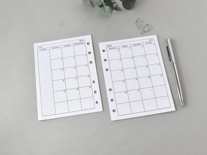 Monthly Planner Inserts - Ring Binder Refill (True A6 Size) / A6-01m