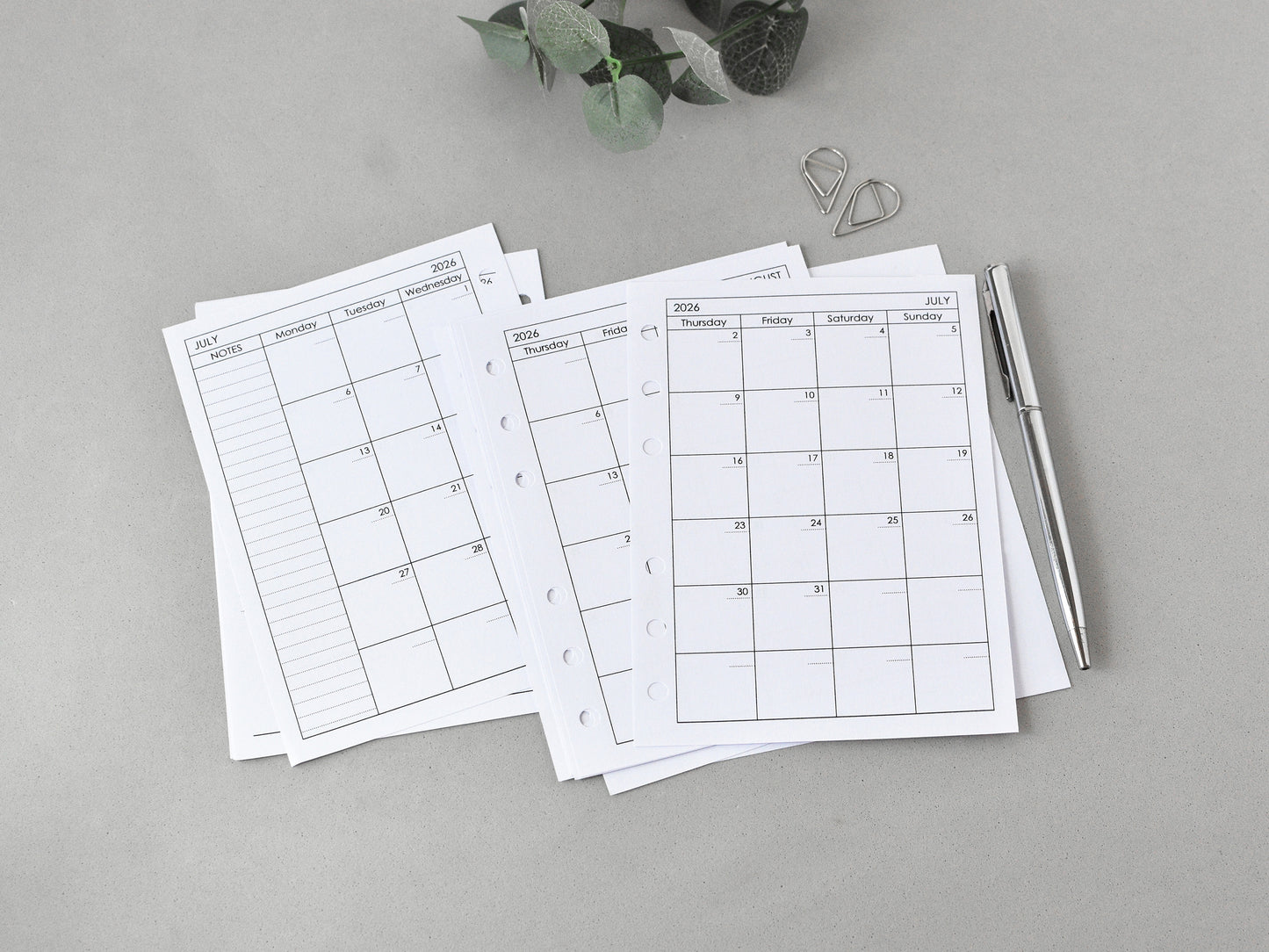 Monthly Planner Inserts - Ring Binder Refill (True A6 Size) / A6-01m