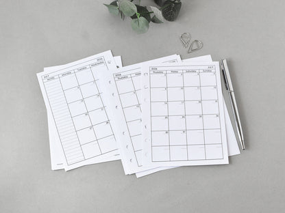Monthly Planner Inserts - Ring Binder Refill (True A6 Size) / A6-01m