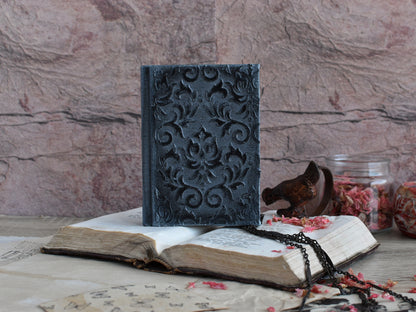 Vintage Journal Notebook - Black Grimoire, The Witch's Diary with Old paper (A7 size)