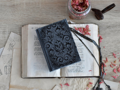 Vintage Journal Notebook - Black Grimoire, The Witch's Diary with Old paper (A7 size)