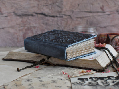 Vintage Journal Notebook - Black Grimoire, The Witch's Diary with Old paper (A7 size)