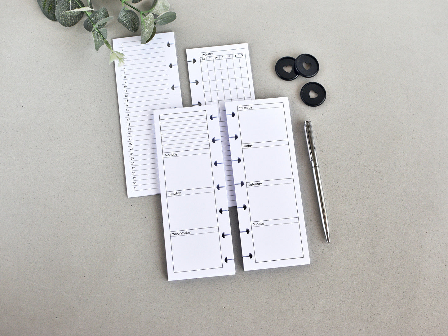 Monthly And Weekly Inserts - Disc Planner Refill (HP Skinny Mini Size) / SM-02