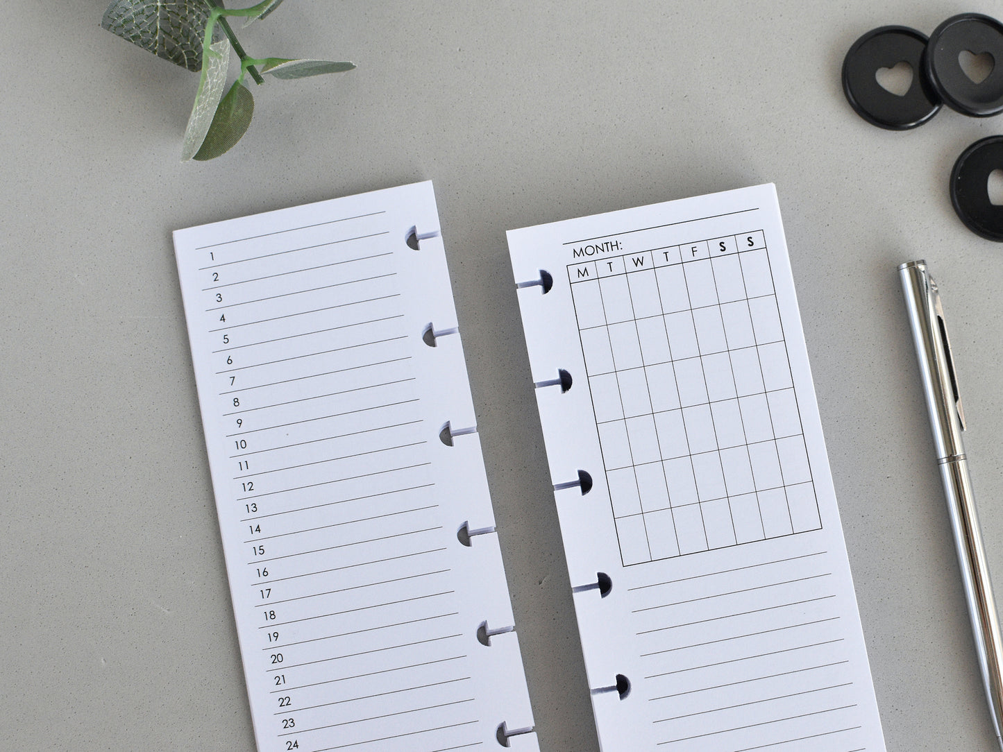 Monthly And Weekly Inserts - Disc Planner Refill (HP Skinny Mini Size) / SM-02