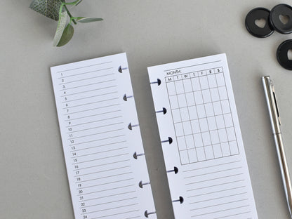 Monthly And Weekly Inserts - Disc Planner Refill (HP Skinny Mini Size) / SM-02