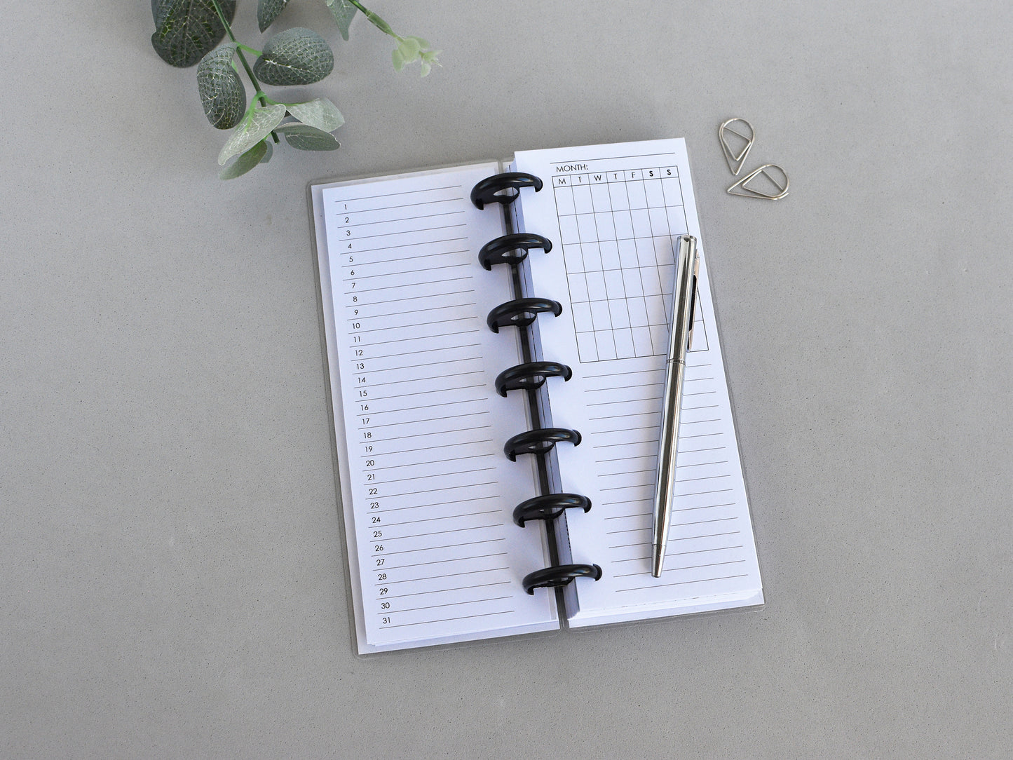 Monthly And Weekly Inserts - Disc Planner Refill (HP Skinny Mini Size) / SM-02