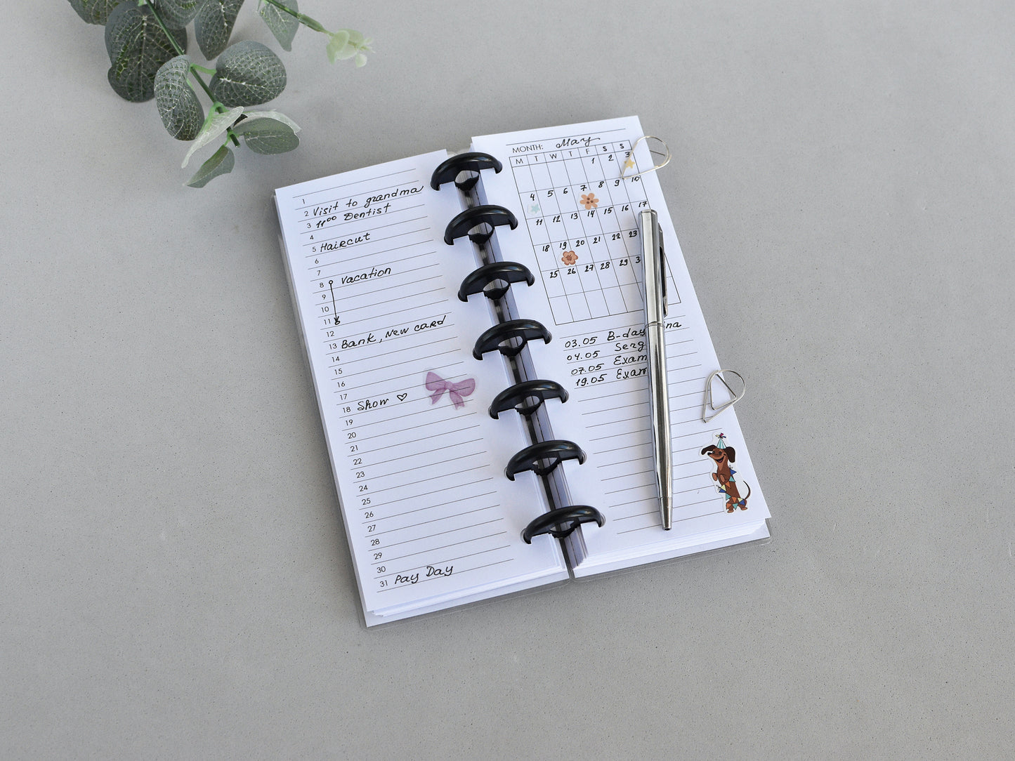 Monthly And Weekly Inserts - Disc Planner Refill (HP Skinny Mini Size) / SM-02