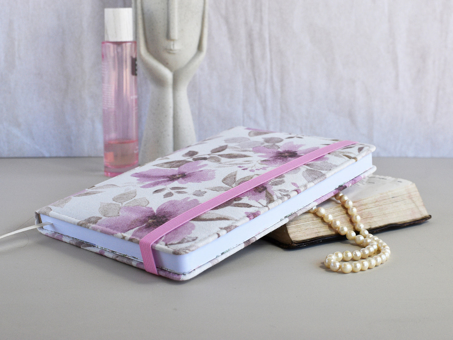 Dot Grid Bullet Journals - Numbered Pages, Pink Flowers (A5 size)