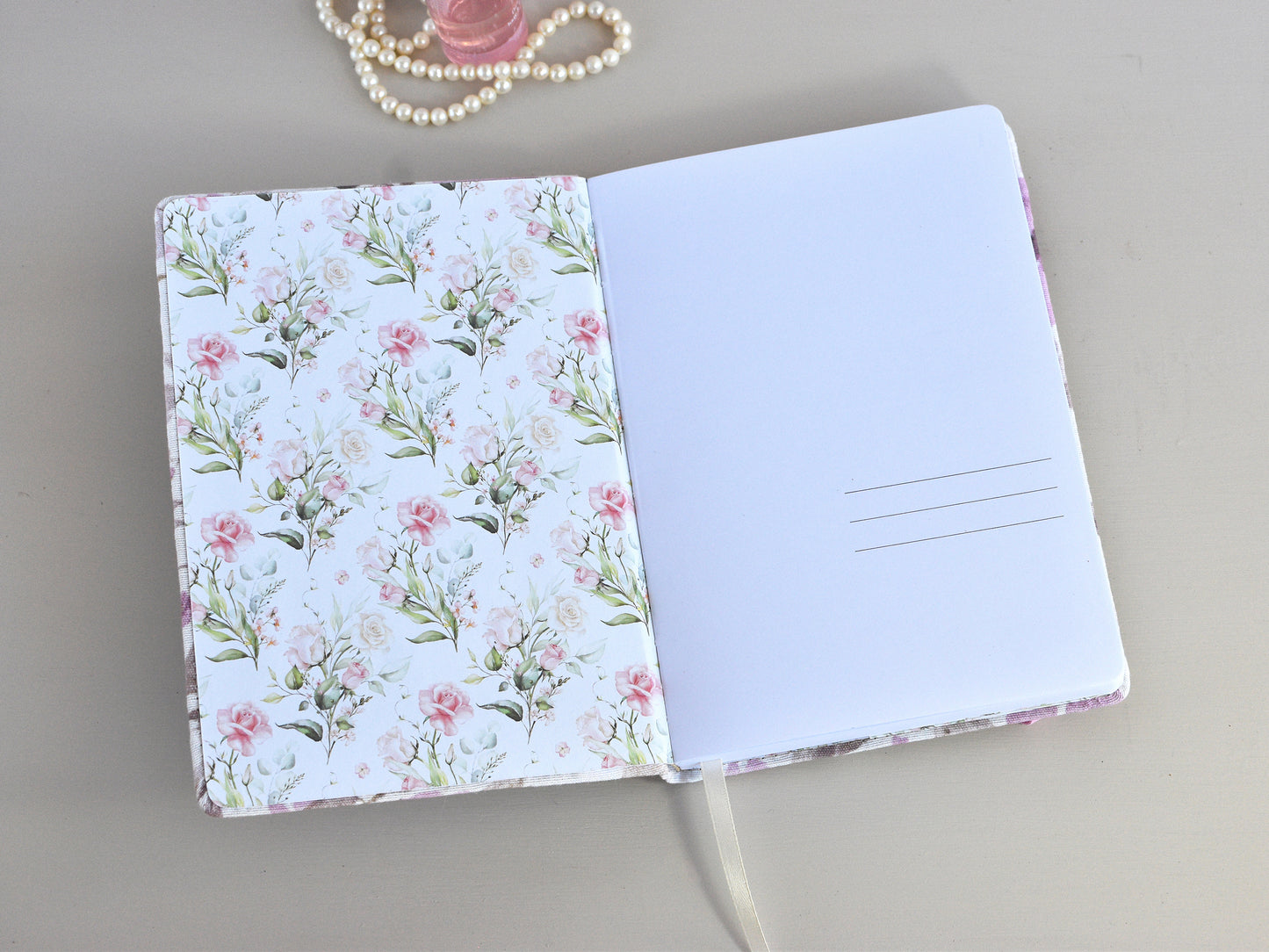 Dot Grid Bullet Journals - Numbered Pages, Pink Flowers (A5 size)