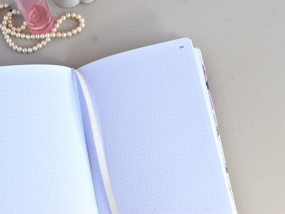 Dot Grid Bullet Journals - Numbered Pages, Pink Flowers (A5 size)