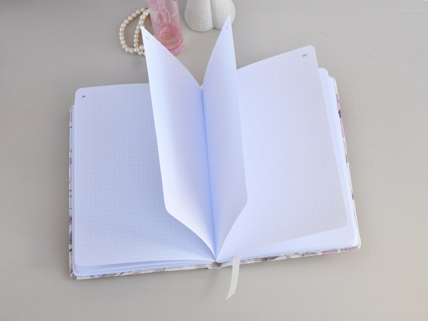 Dot Grid Bullet Journals - Numbered Pages, Pink Flowers (A5 size)