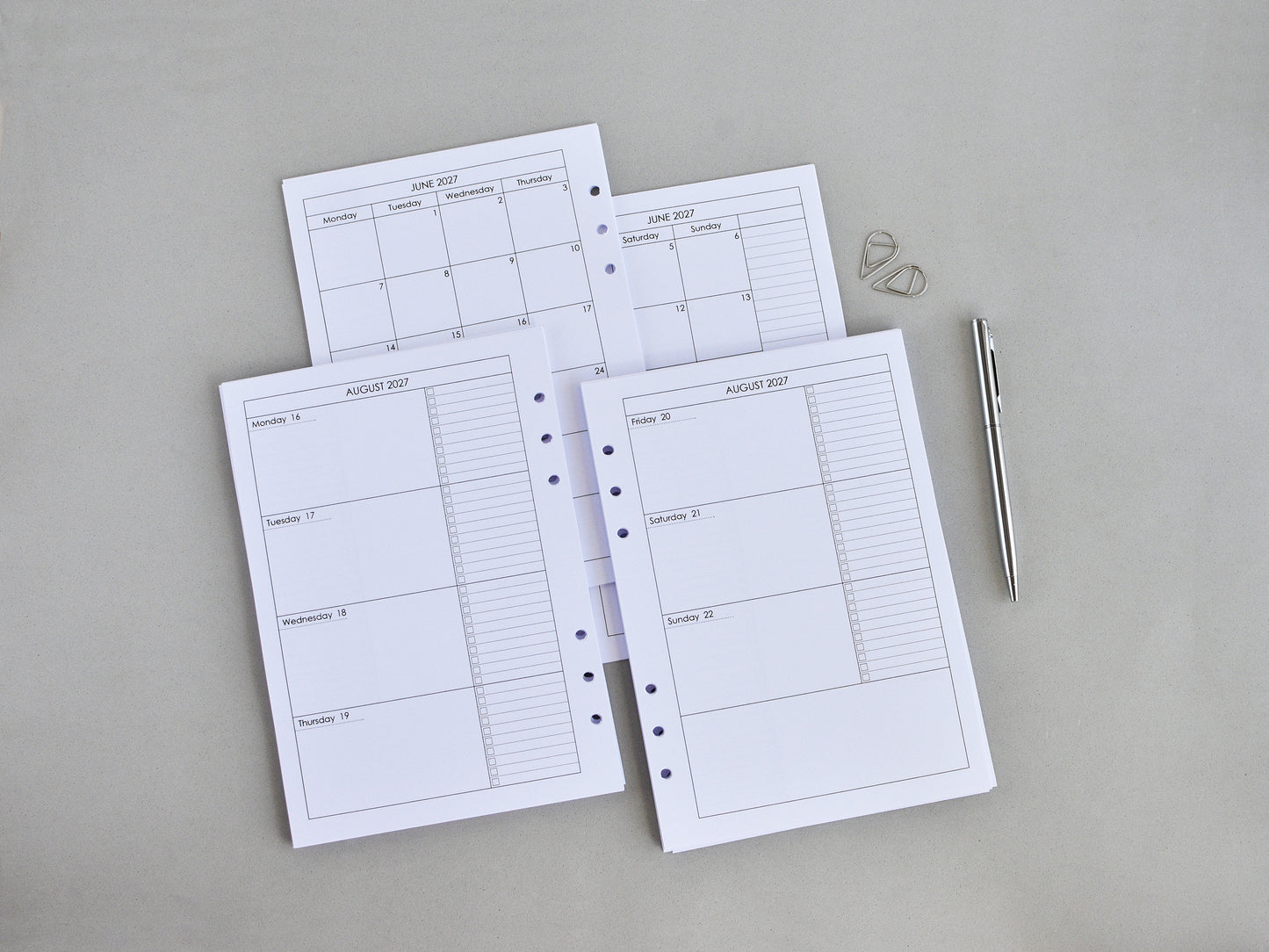 Planner Inserts Monthly Weekly - Ring Binder Refill (A5 Size) / A5-09