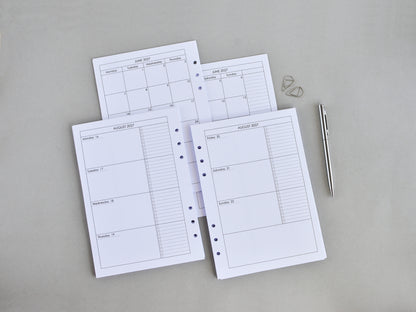 Planner Inserts Monthly Weekly - Ring Binder Refill (A5 Size) / A5-09