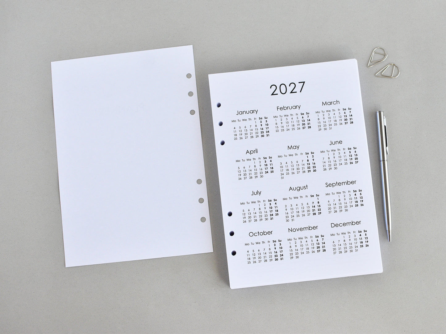 Planner Inserts Monthly Weekly - Ring Binder Refill (A5 Size) / A5-09