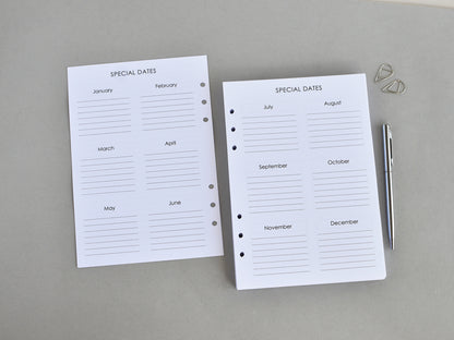 Planner Inserts Monthly Weekly - Ring Binder Refill (A5 Size) / A5-09