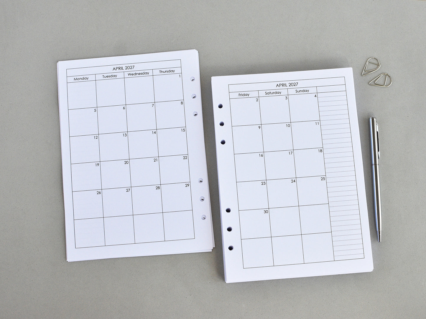Planner Inserts Monthly Weekly - Ring Binder Refill (A5 Size) / A5-09