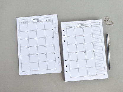 Planner Inserts Monthly Weekly - Ring Binder Refill (A5 Size) / A5-09
