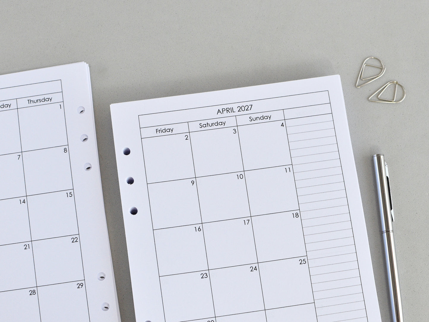 Planner Inserts Monthly Weekly - Ring Binder Refill (A5 Size) / A5-09