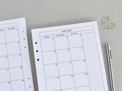 Planner Inserts Monthly Weekly - Ring Binder Refill (A5 Size) / A5-09