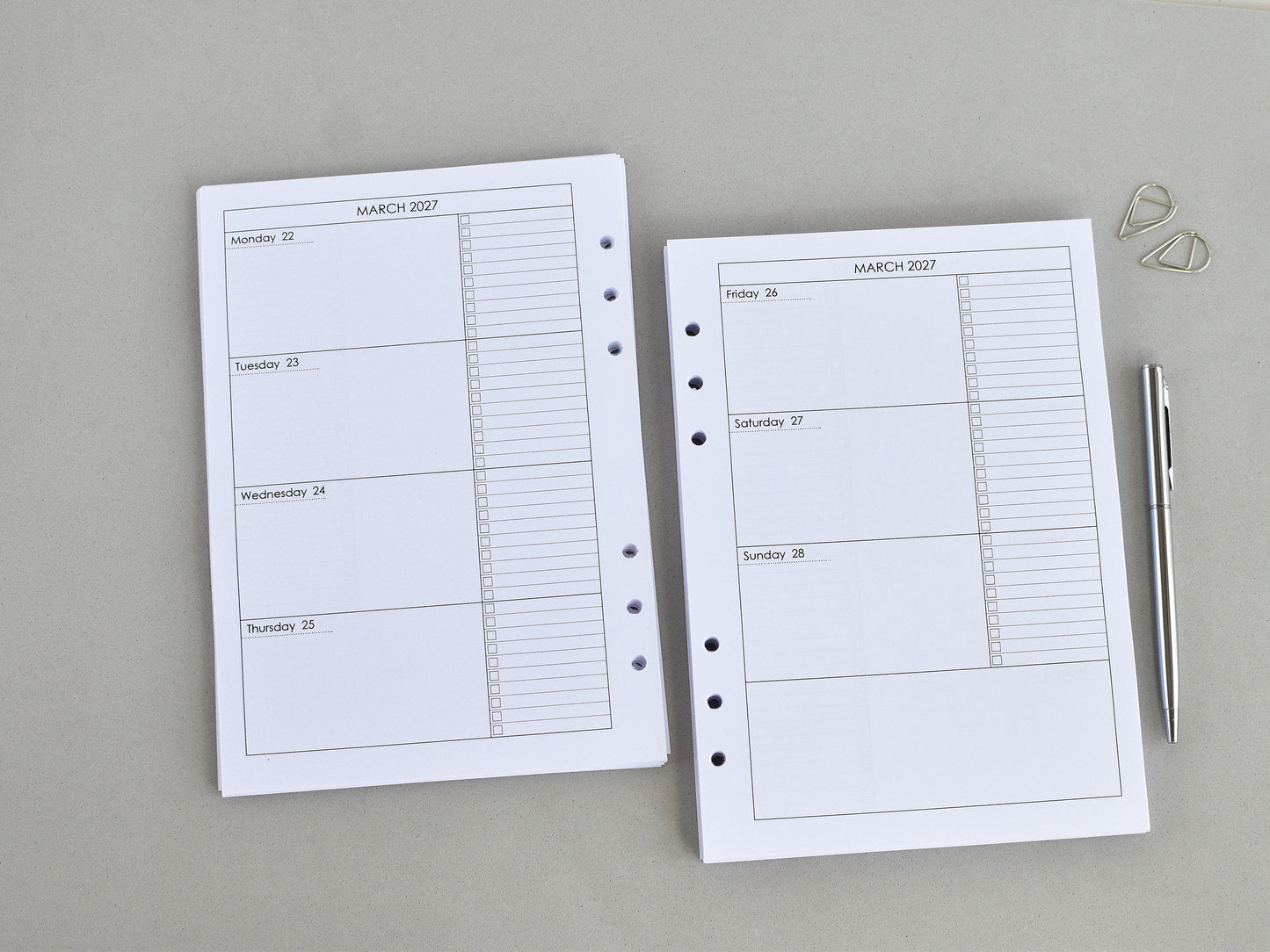 Planner Inserts Monthly Weekly - Ring Binder Refill (A5 Size) / A5-09
