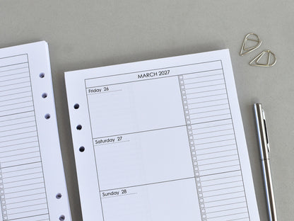 Planner Inserts Monthly Weekly - Ring Binder Refill (A5 Size) / A5-09